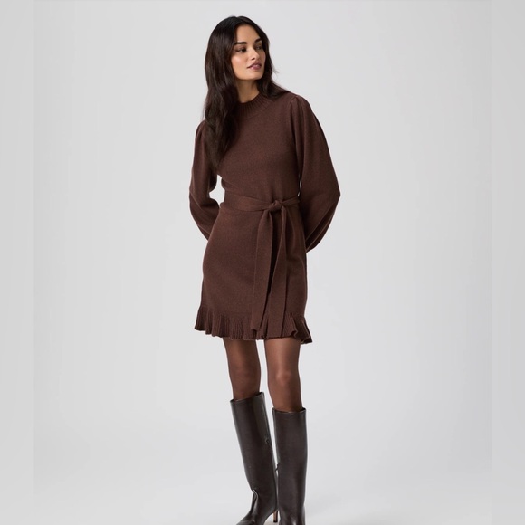 PAIGE Chocolate Julia Long Sleeve Wool Blend Sweater Dress - Picture 2 of 5